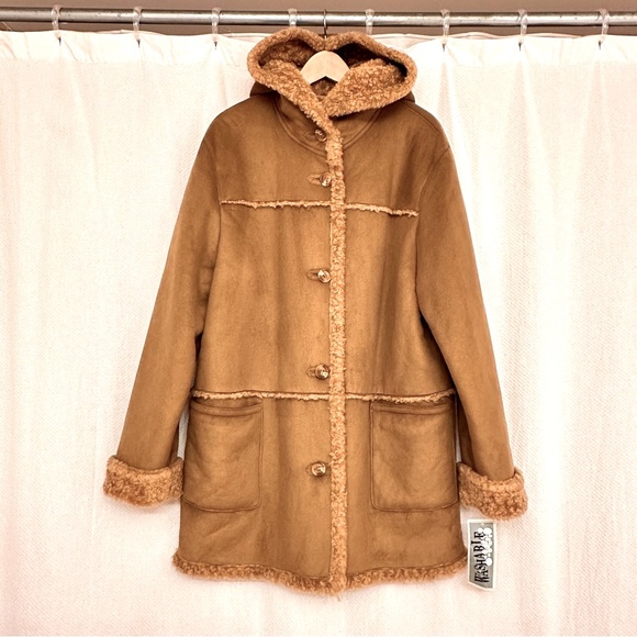 Cozy Brown Teddy Jacket - Hooded Teddy Sherpa Jacket, NWT - Picture 6 of 7